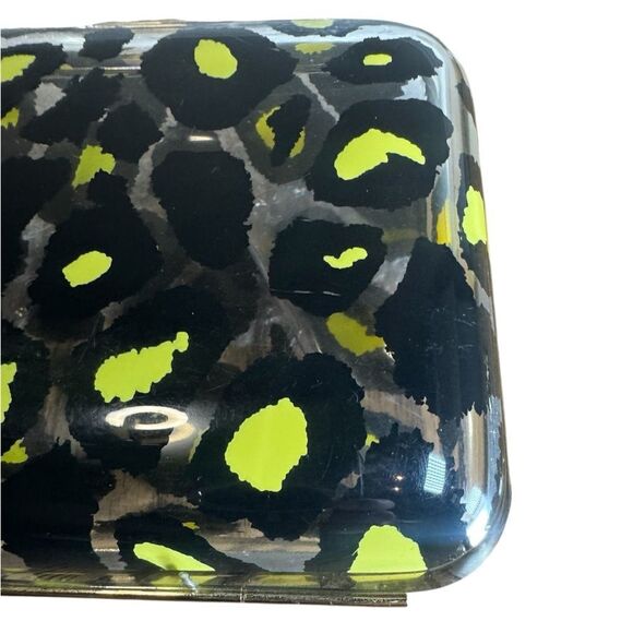 VALENTINO GARAVANI Black Yellow Leopard Print Acrylic Framed Clutch Chainlink - Picture 13 of 15